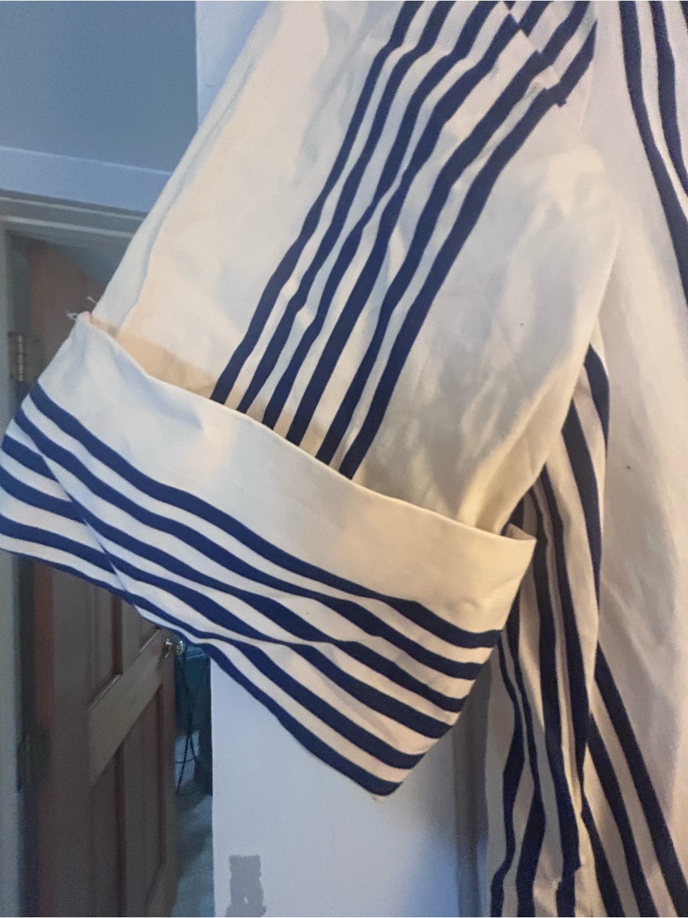 Rachel Zoe White and Navy Striped Midi Shirt Dress - Picture 3 of 5